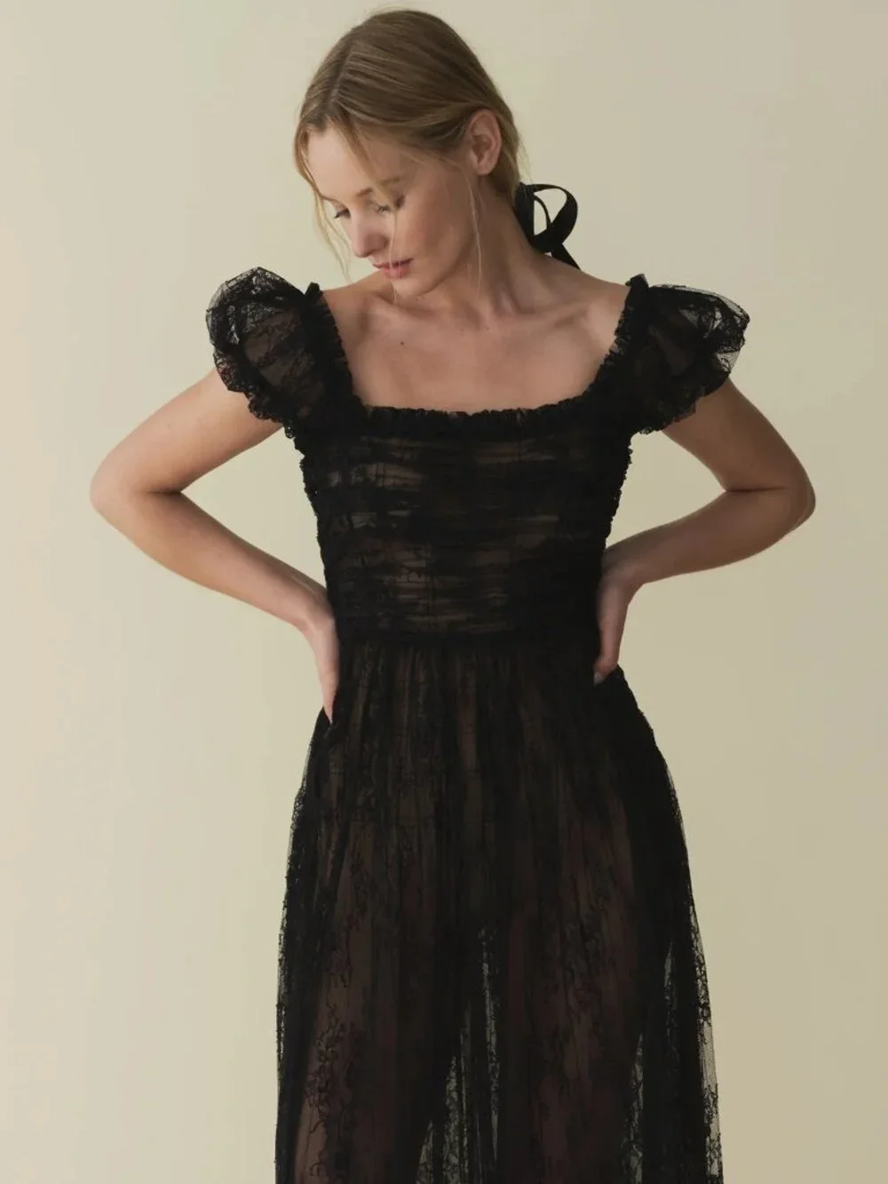 Dôen 'Pamelina' Lace maxi dress, black, S - Picture 1 of 9